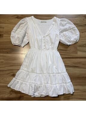Abercrombie White Cotton Puff Sleeve Mini Dress Cottagecore